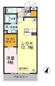 クレセントヒルズ B棟(1LDK/2階)の間取り写真