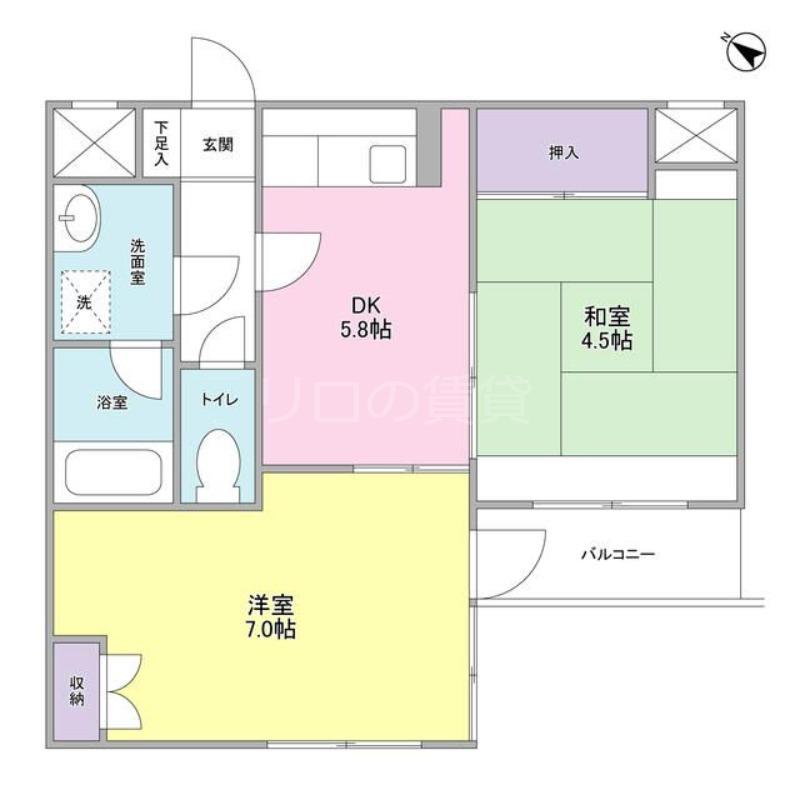 タウンコート玉川南(2DK/1階)の間取り写真