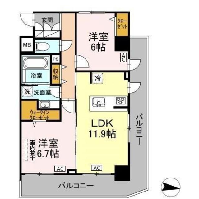 ラ・ベレッツァ フェリオ(2LDK/2階)の間取り写真