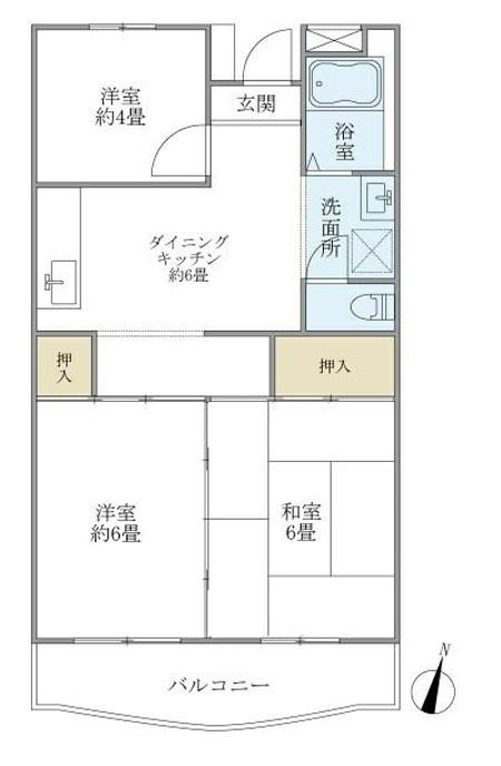 若尾山ハイツ(2DK/3階)の間取り写真