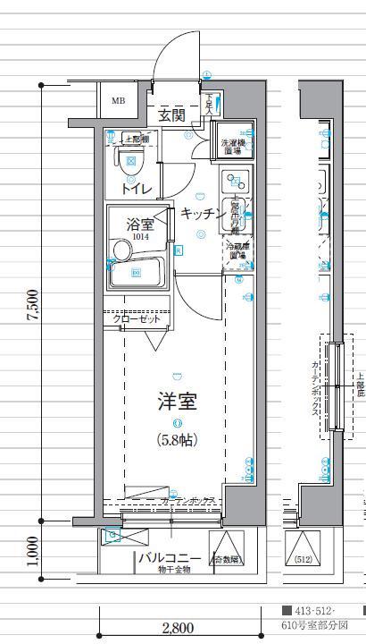 リヴシティ新宿壱番館(1K/2階)の間取り写真