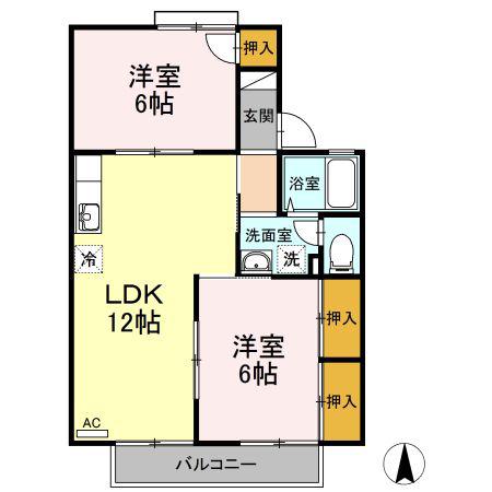 セジュール西村A棟(2LDK/2階)の間取り写真
