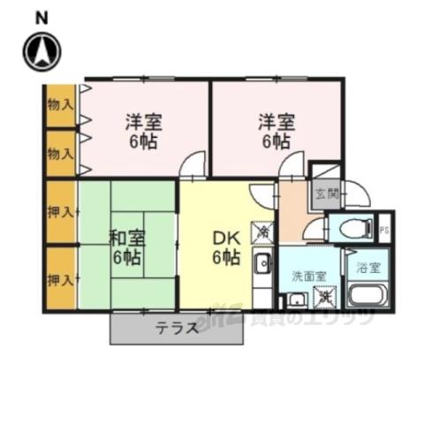 パセオアゼリオ B棟(3DK/1階)の間取り写真