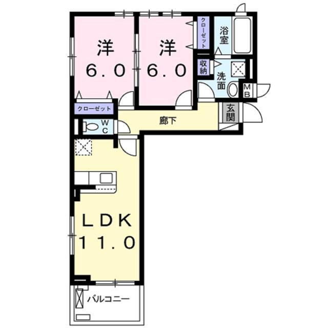 グランクレスタII(2LDK/1階)の間取り写真