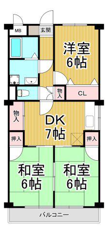 ヴィエント信和(3DK/2階)の間取り写真