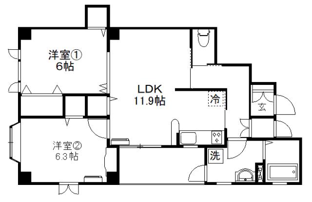 あしたの3じ(2LDK/3階)の間取り写真