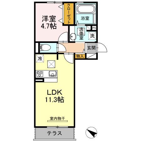 ヴィルセイン 潮彩 B棟(1LDK/1階)の間取り写真