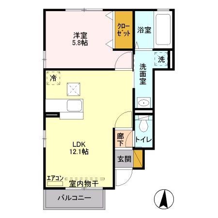 サンボナールB(1LDK/1階)の間取り写真