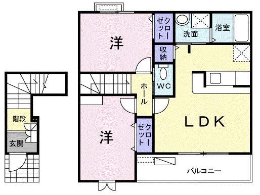 カーサ フィオーレ(2LDK/2階)の間取り写真