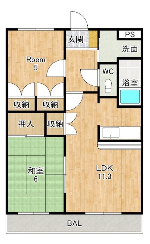 プレイスエリエゼル(2LDK/2階)の間取り写真