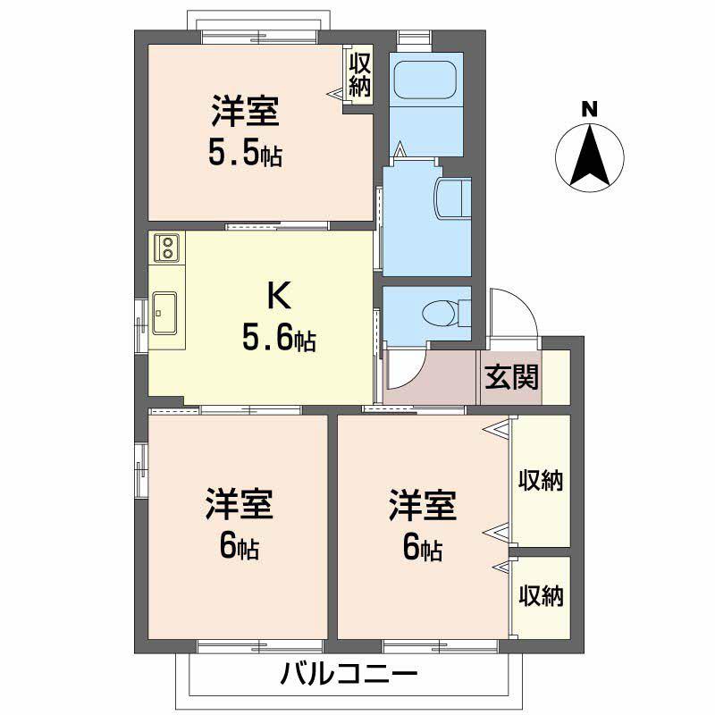 シャーメゾン大原 B棟(3K/2階)の間取り写真