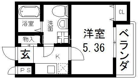 ブライト近大前(1K/1階)の間取り写真