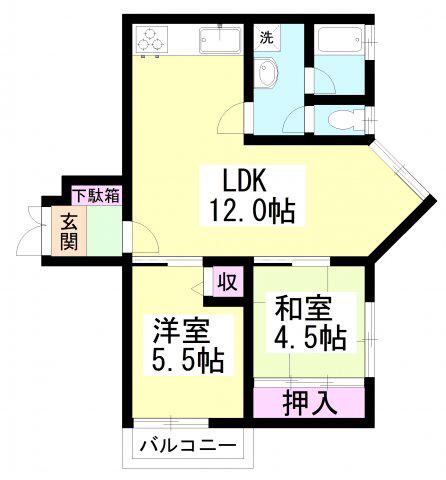 ハイツエバグリーン2号棟(2LDK/3階)の間取り写真