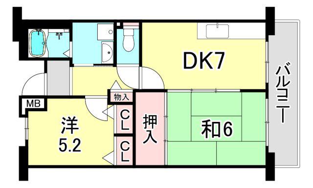 URサンラフレ鳴尾北11号棟(2DK/2階)の間取り写真