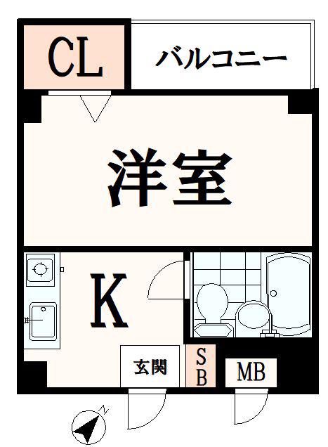 ベルヴィ八王子(1K/1階)の間取り写真