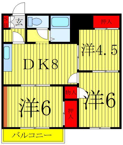 メゾンブランシェ川口(3DK/1階)の間取り写真