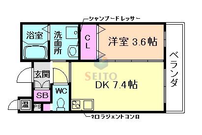 タカマツレジデンス柴原(1DK/2階)の間取り写真