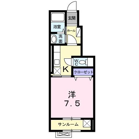 ル・クラージュ2(1K/1階)の間取り写真