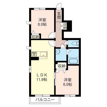 LIVING PROOF B(2LDK/1階)の間取り写真