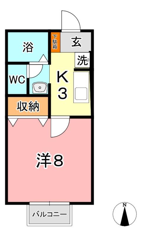 セジュールα(1K/1階)の間取り写真