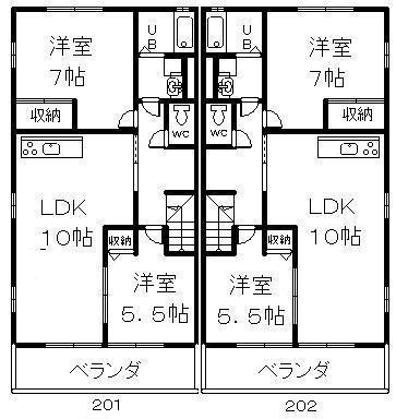 ヴィラ・コート2(2LDK/2階)の間取り写真