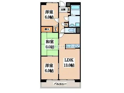 フェルザ住道(3LDK/1階)の間取り写真