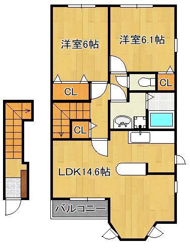 サンレミ葛原E(2LDK/2階)の間取り写真