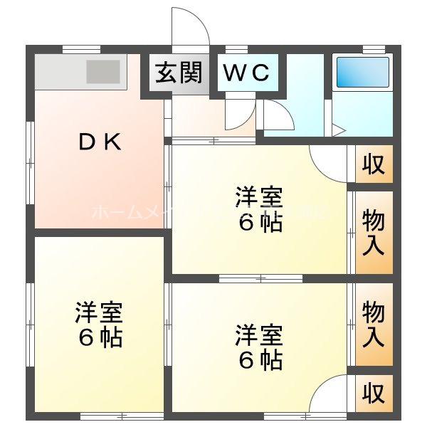 栗木山ハイツ 2棟(3DK/2階)の間取り写真