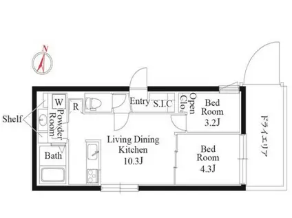 カーサピアッツァ桜新町(2LDK/1階)の間取り写真