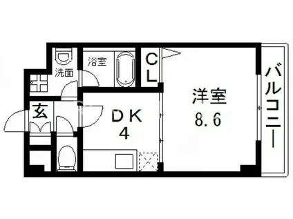 ボナール長栄寺(1DK/6階)の間取り写真