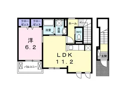 キアラ水戸(1LDK/2階)の間取り写真
