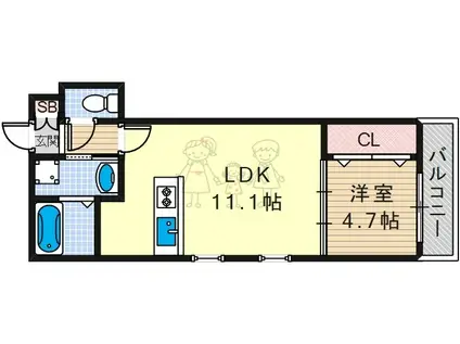 レジデンスコート北田辺(1LDK/3階)の間取り写真