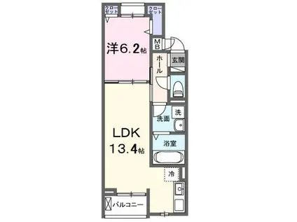 クオーレ III(1LDK/2階)の間取り写真