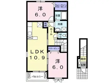プロフィット ゼンユイ(2LDK/2階)の間取り写真