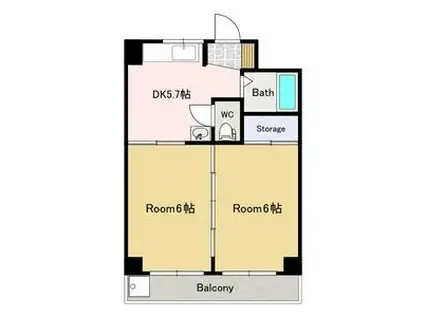 寿ハイツ 3号棟(2DK/4階)の間取り写真