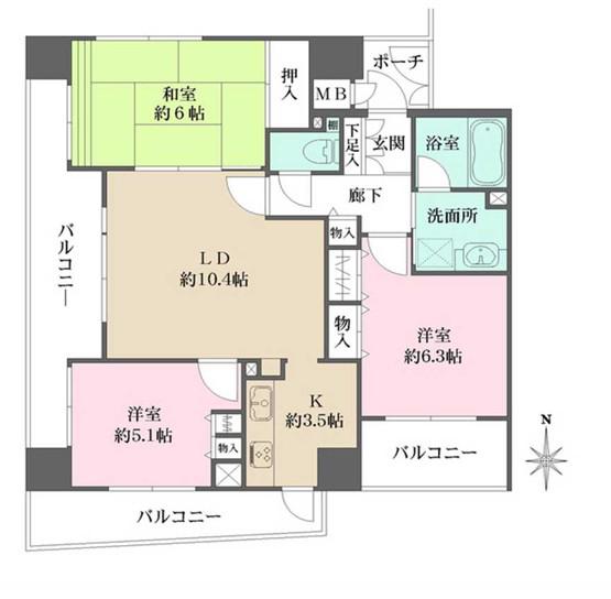 ファミール夕陽ヶ丘学園坂(3LDK/8階)の間取り写真