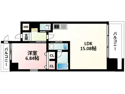 プレジオ江坂ROUGE(1LDK/2階)の間取り写真