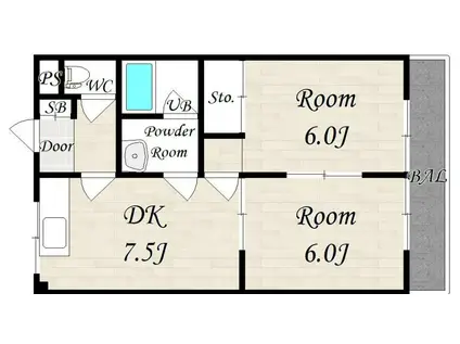 パシフィック高井田本通(2DK/3階)の間取り写真