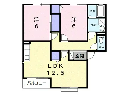 ウィンディア吉田(2LDK/2階)の間取り写真