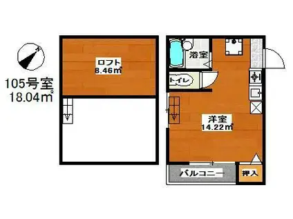 フルーヴHIRAO(1K/1階)の間取り写真