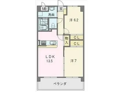 レーヴシェソワ(2LDK/1階)の間取り写真