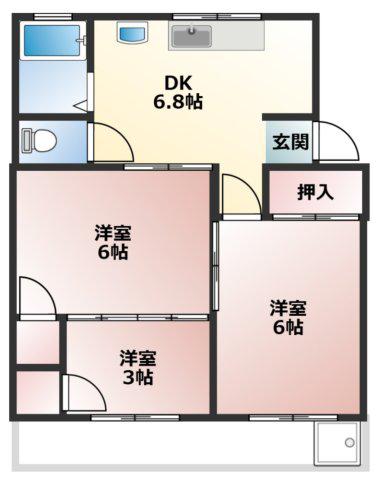 佃マンションB棟(3LDK/2階)の間取り写真