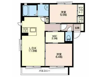 レシェンテB棟(2LDK/2階)の間取り写真