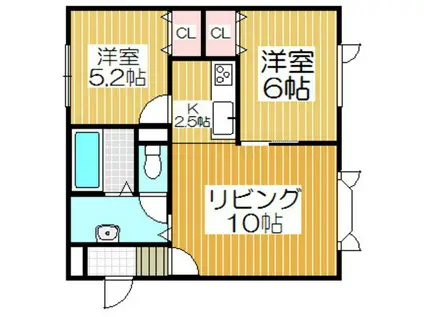 エトワール若山(2LDK/2階)の間取り写真