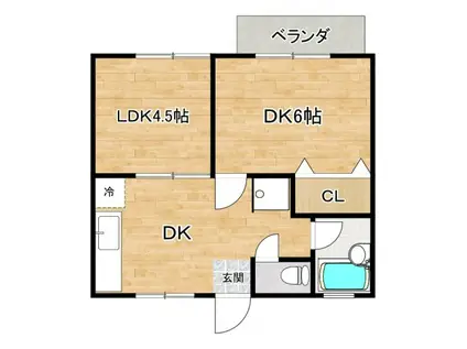 リバーコート A棟(2DK/2階)の間取り写真