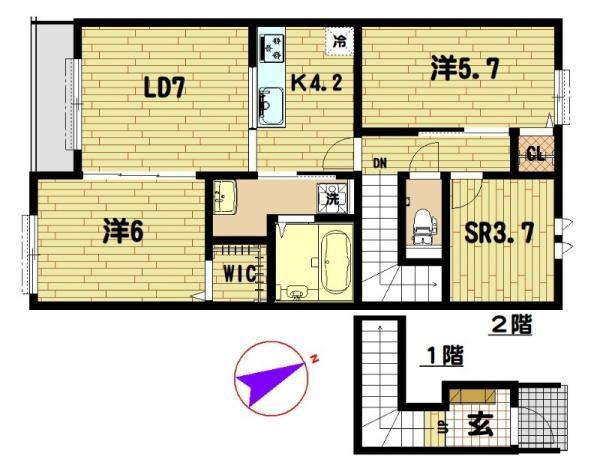 アムール久喜A棟(2SLDK/2階)の間取り写真