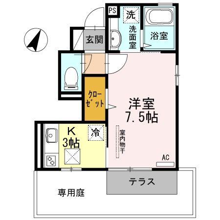 エスポワール(1K/1階)の間取り写真