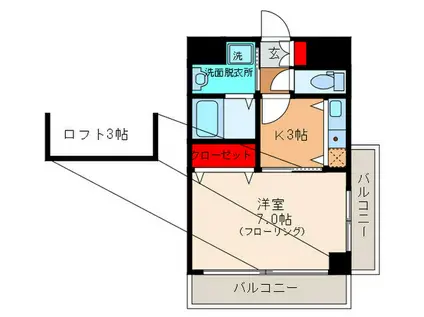 プレステージ天神III(1K/3階)の間取り写真
