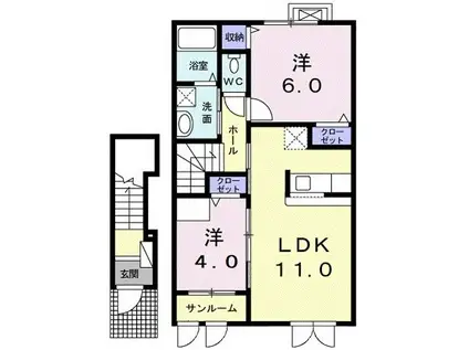 エスプランドルB(2LDK/2階)の間取り写真