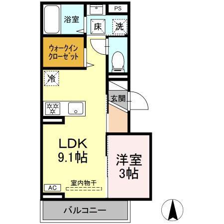 GRAND FLEUVE 開出(1LDK/2階)の間取り写真